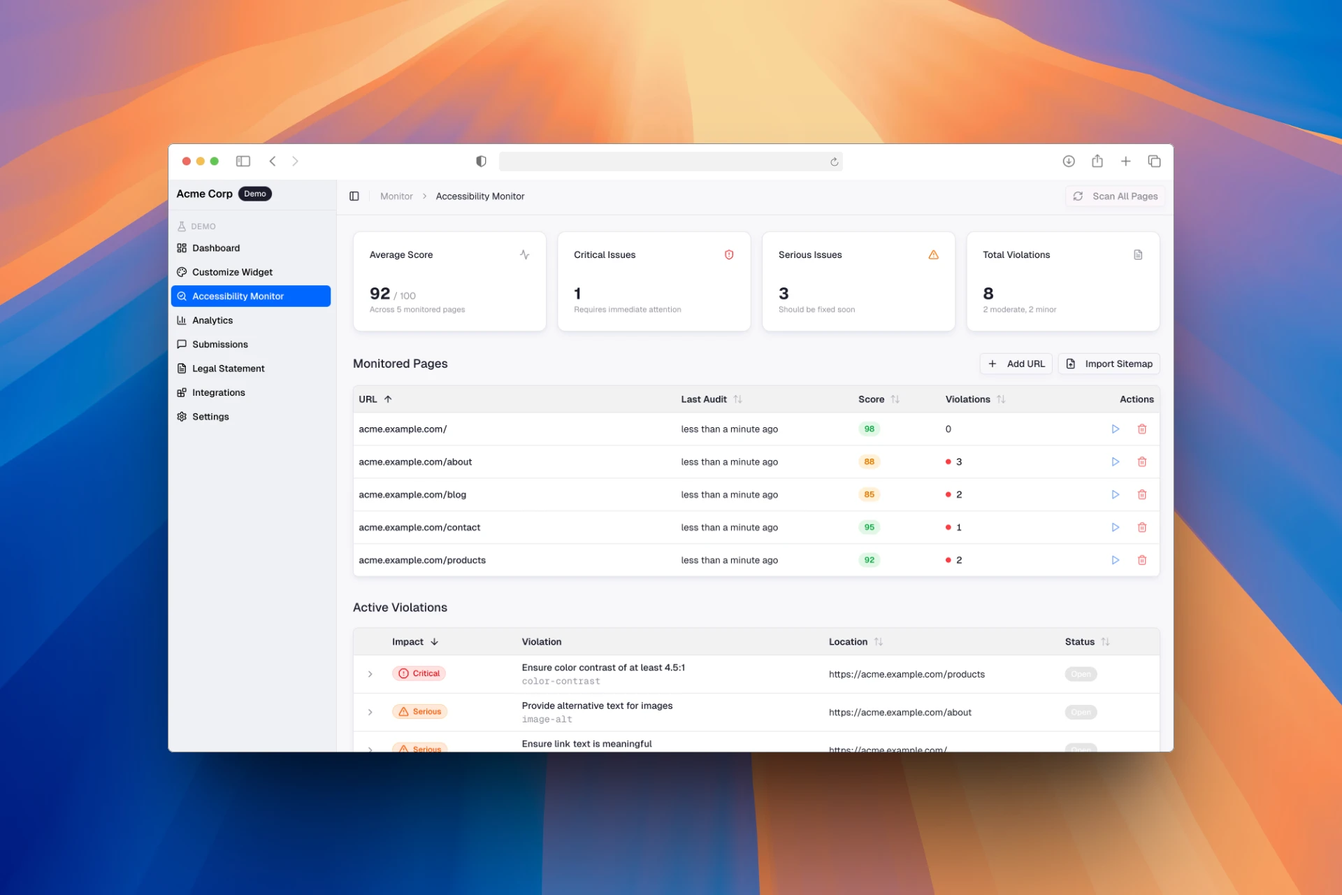 Accessibility Monitor feature preview